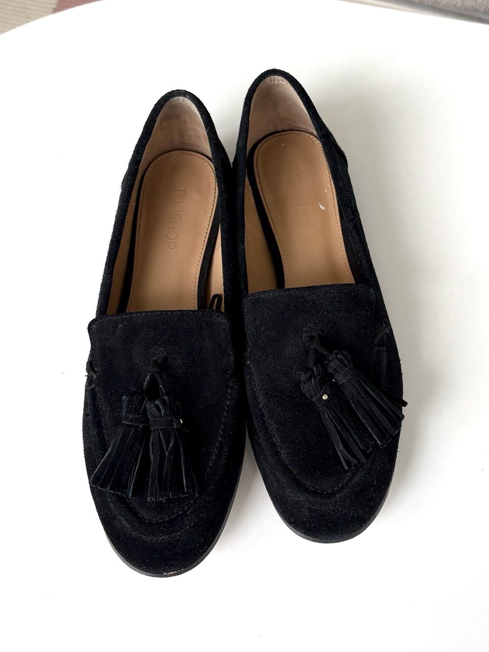 Topshop Black Suede Tassel Loafers